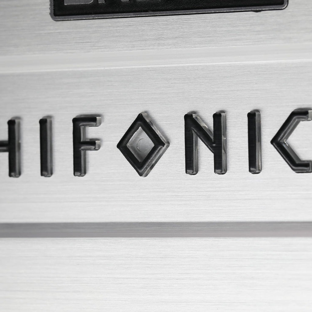 Hifonics Brutus BRL1200.4 car Audio Four Channel Amplifier Delivering 1200 watts RMS with a Built-in UV Meter and Intelligent Power Management System.