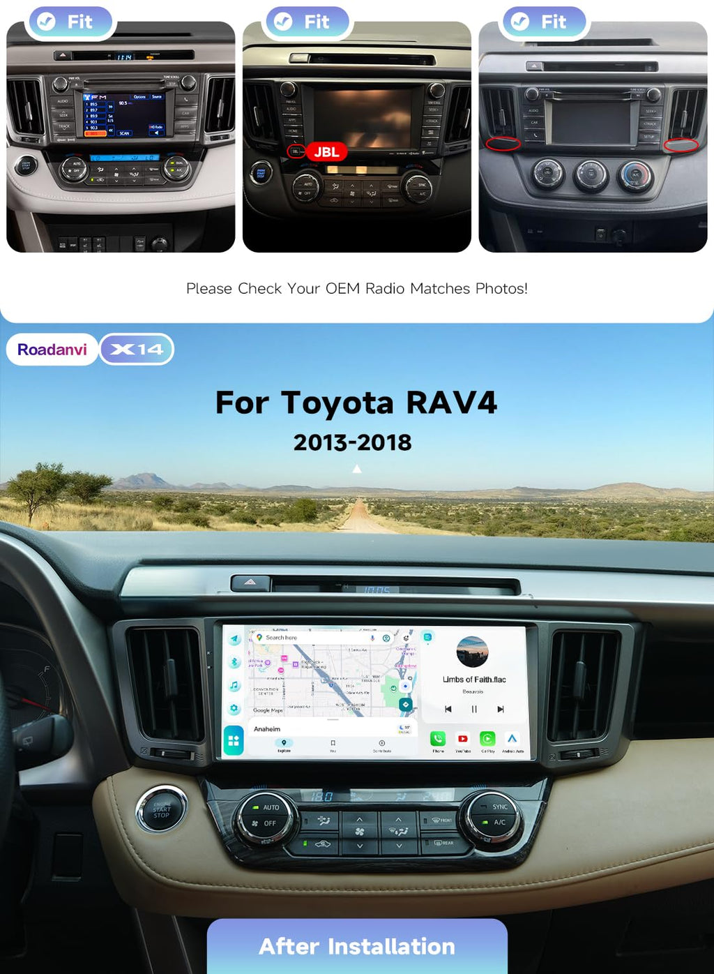 10.33" Android 14 Car Stereo for Toyota RAV4 2013-2018,6G+128G