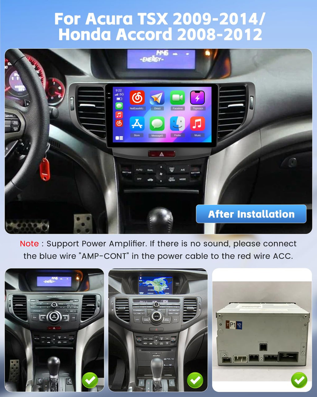 [Roinvou] 4+64G 9" Android15 Car Radio for Acura TSX/Honda Accord 2008-2012