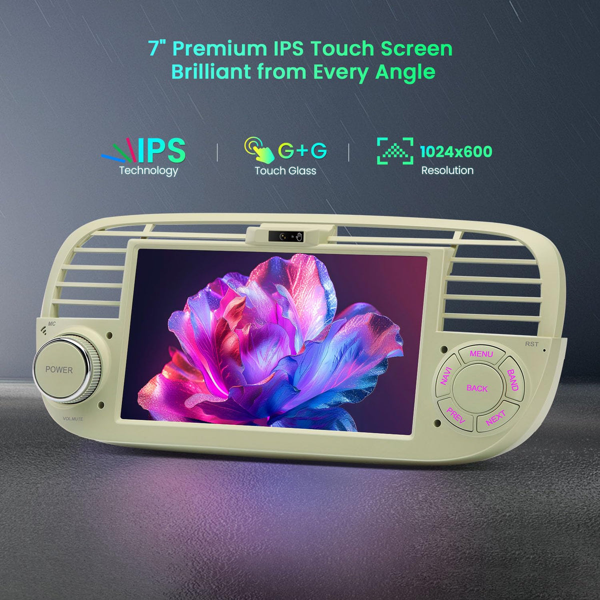 XTRONS 7" Car Stereo for Fiat 500 2007-2015, Wireless CarPlay, DSP(Cream)