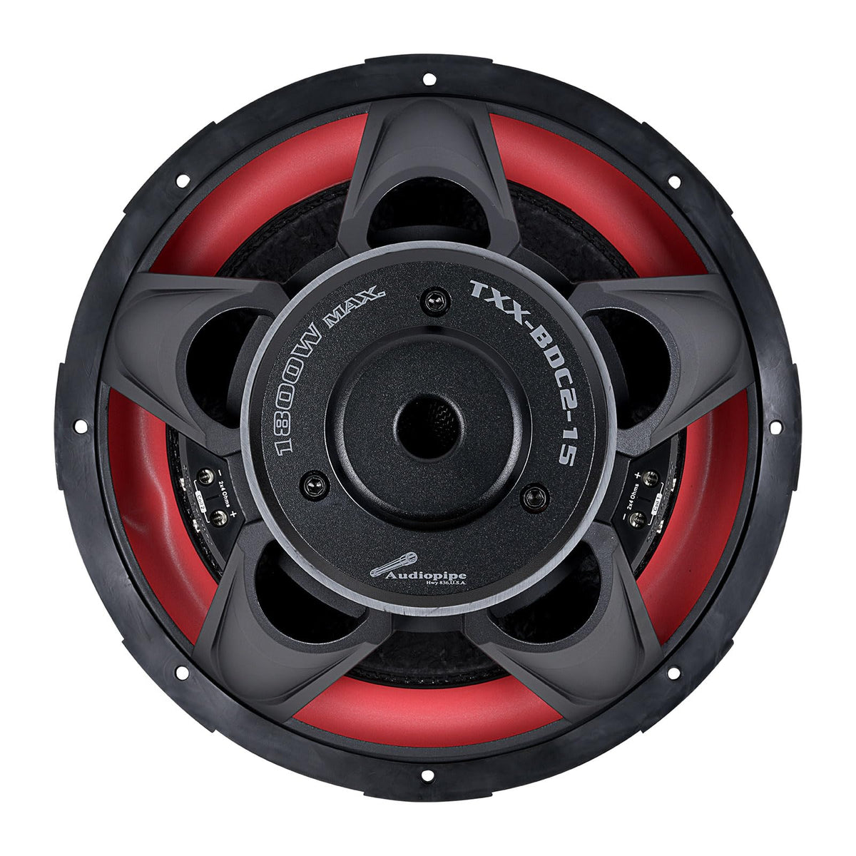 Audiopipe 15" Double Stack Composite Cone Subwoofer (TXX-BDC2-15), Superior Performance, 1800W Max Power, 3" BASV Dual Voice Coil, Aluminum Basket, Multi-Connect Terminals, Dual 4 Ohms
