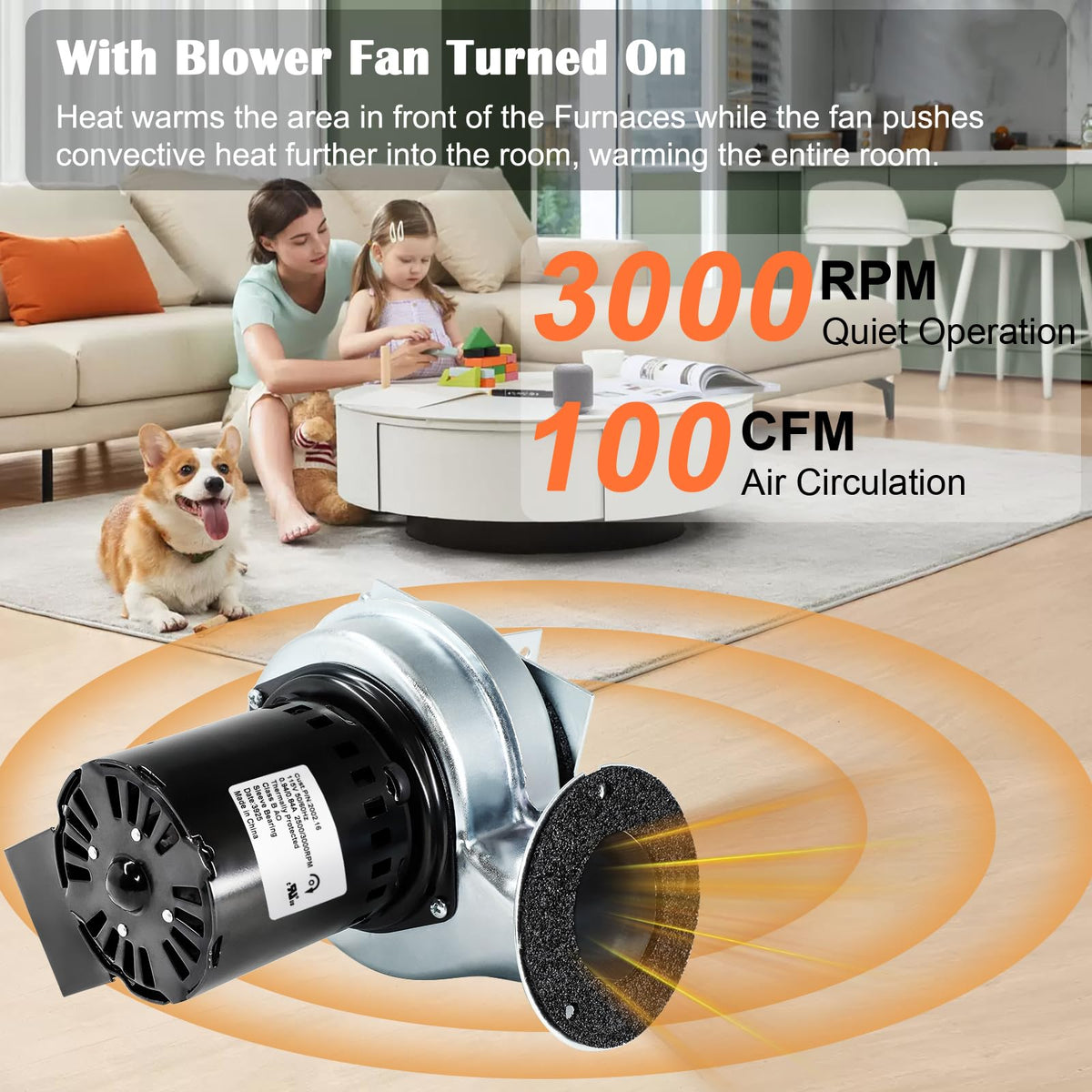 2002.16 Damper Blower Motor for Hardy H2, H3, C2, C3, H6, Hardy 120 Draft Fan, Replacement 2002.16 Hardy Wood Furnace Blower Motor with Flap, 120,000 BTU, 100 CFM.