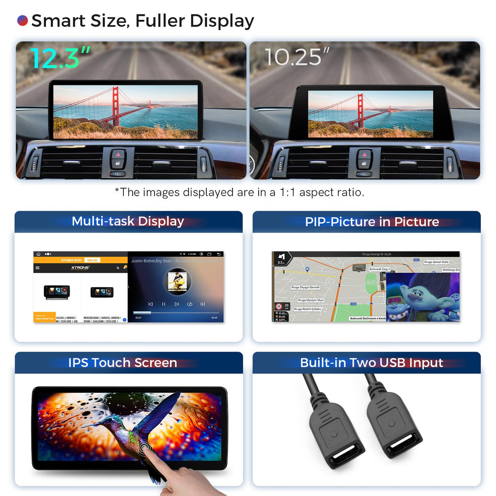 XTRONS 12.3 Inch Android 14 Car Stereo for BMW F30/F31/F32/F33/F34/F35/F36 2013-2016 NBT iDrive 4.0, IPS Touch Screen 4+64GB Global 4G Car Radio GPS Navigation Support Wireless Car Play Android Auto