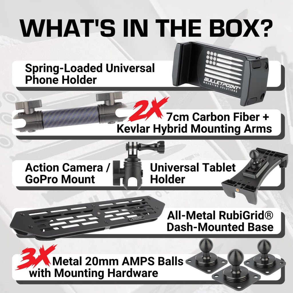 Bulletpoint RubiGrid Multiple Device Dash Mount Platform for Phone, Tablet & Action Camera Compatible with 2018–2023 Jeep Wrangler JL (NOT 4xe) & 2020–2023 Gladiator