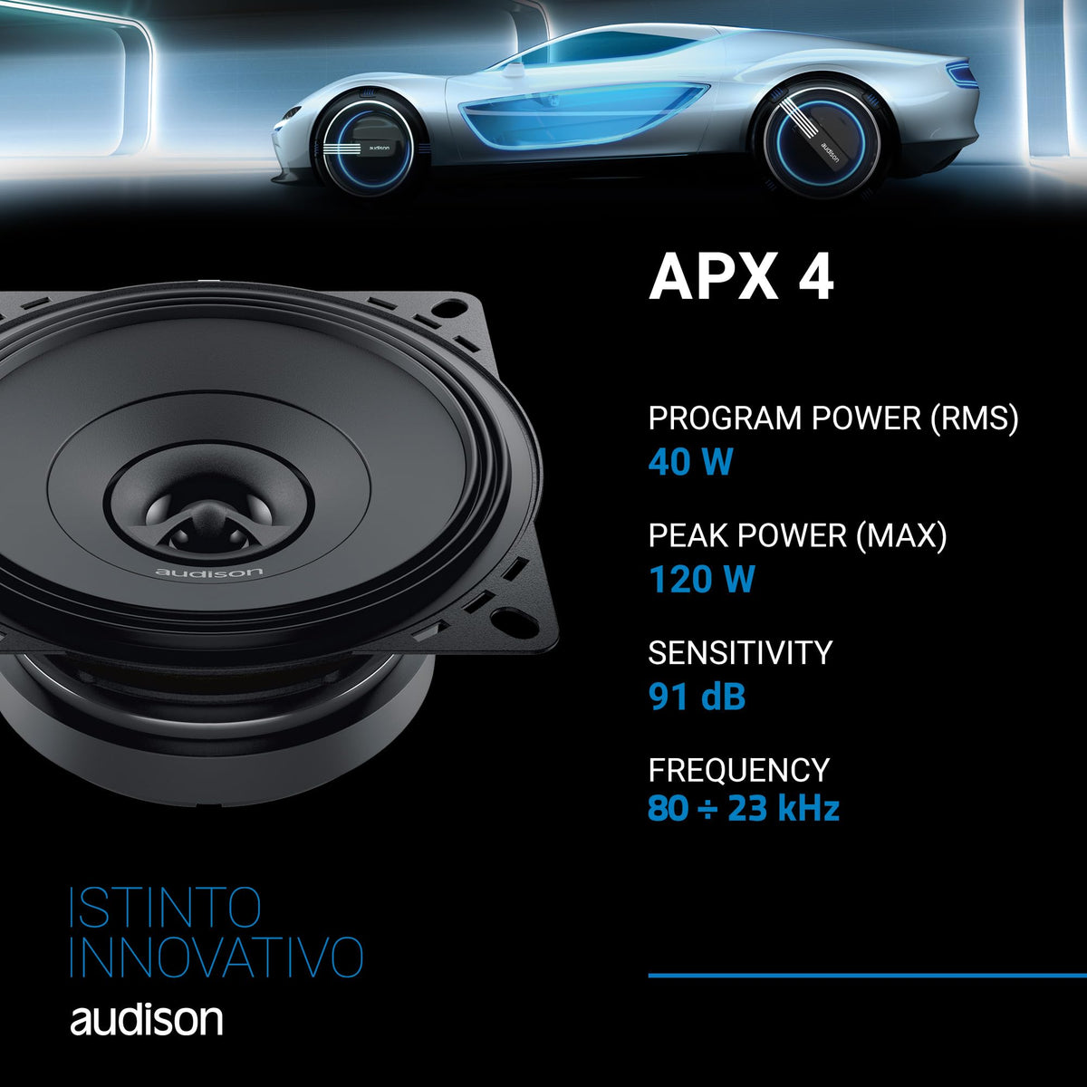 Audison APX 4 Prima Series 4" (100mm) 2-Way Coaxial Speakers (Pair)