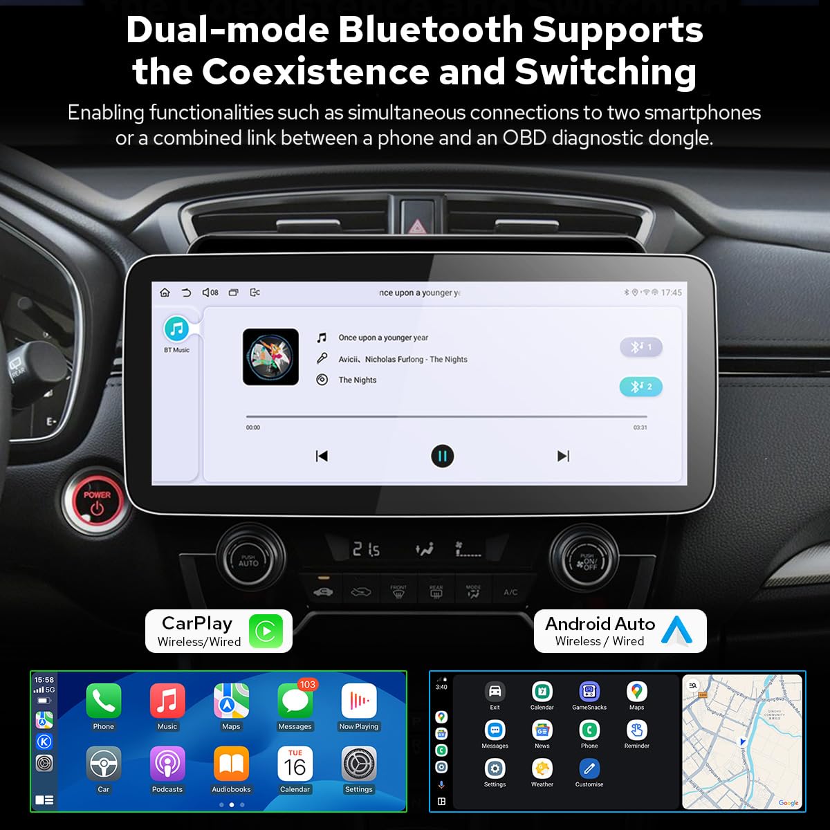JOYING Car Radio for Honda CRV 2017-2022, 12.3" QLED Touch Screen Android 13 Car Stereo 12GB+256GB Plug and Play with CarPlay & Android Auto, GPS Navigation, Bluetooth, AM/FM(JY-HT901N12)