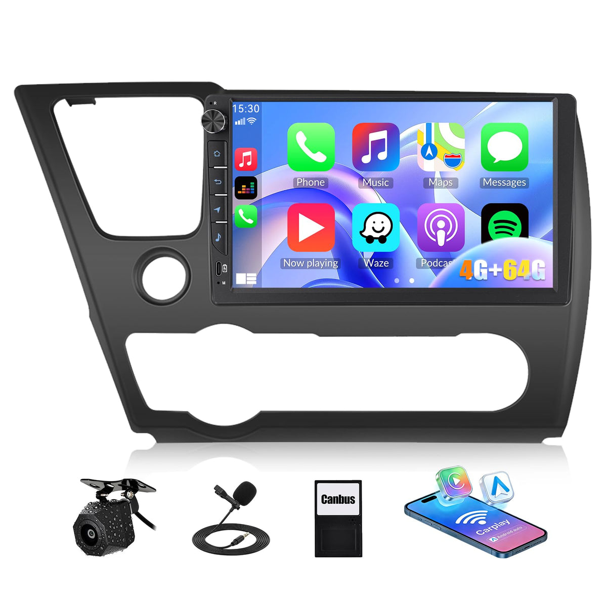 SIXTOP 4G+64G Android Car Stereo Radio for Honda Civic 2013-2017 Wireless CarPlay Android Auto Bluetooth 5.0 GPS 9 Inch HD Touch Screen WiFi FM/RDS Type-C 32EQ SWC AHD Backup Camera