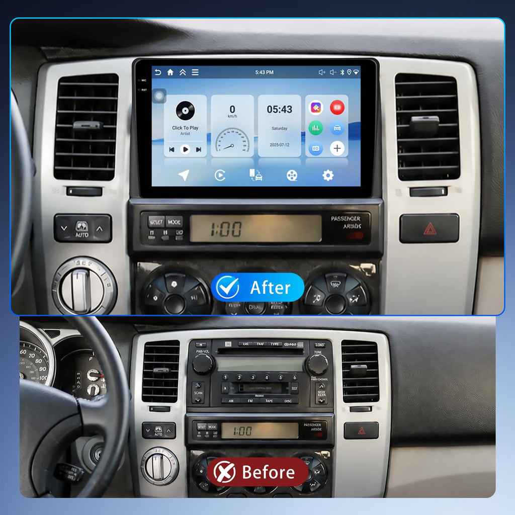 4GB+64GB Android 15 Car Stereo for Toyota 4runner 2002-2009, 9-Inch 1280x720 in-Cell Touchscreen with Wireless CarPlay Android Auto, FM/RDS Radio, Bluetooth, 5G WiFi, Factory Steering Wheel Controls