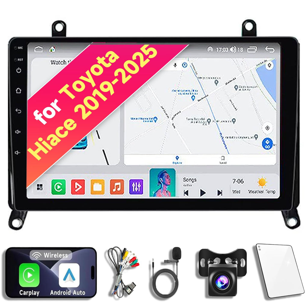 Android 14 Car Radio Stereo for 2019 20 21 22 23 24 2025 Toyota Hiace, 9 Inch Touch Screen Head Unit with Wireless CarPlay Android Auto, GPS Navigation Bluetooth WiFi 5G DSP SWC