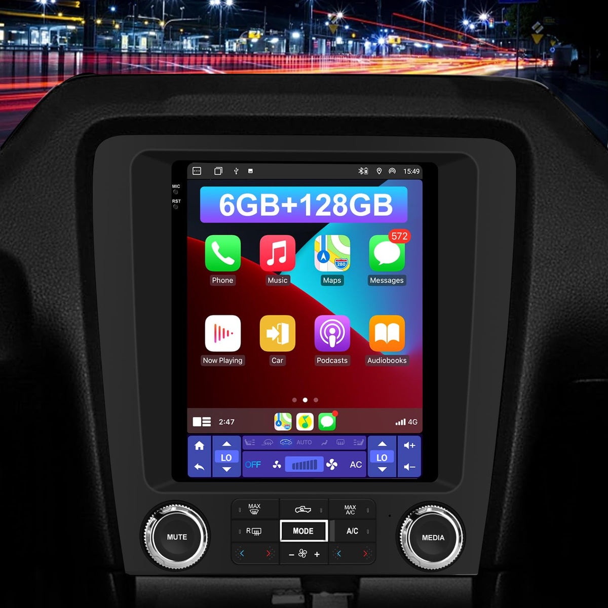 Android 13 Car Stereo Radio Compatible for Ford Mustang 2010-2014 Dual Screen Radio Upgrade,Wireless CarPlay Android Auto Head Unit Built-in DSP Bluetooth WiFi SWC MirrorLink [6G+128G]