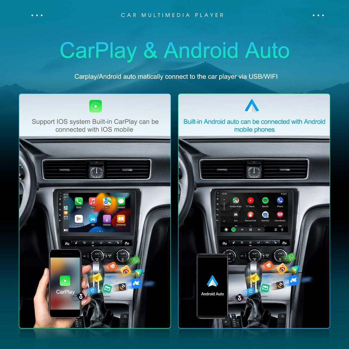 Android 13.0 Double Din Car Stereo for Ford Expedition 2007-2014 9 Inch HD Touch Screen Car Audio Multimedia Receiver with Carplay Android Auto GPS Radio Navigation Bluetooth Camera(2G+32G)