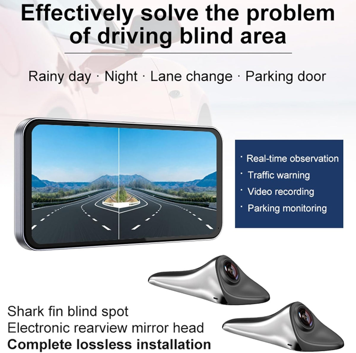 Car Blind Spot Camera Paired with Car Blind Spot Display System, Blind Spot Driving Recorder, BSD Blind Spot Warning Assistance, Blind Spot Monitoring BSM, Camera Monitoring System CMS (Silver)