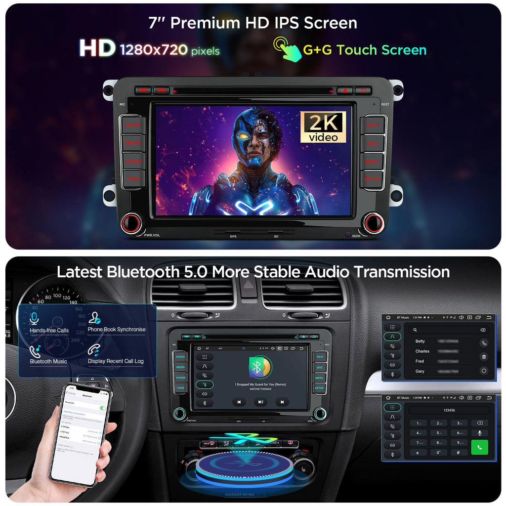 XTRONS Android 14 Car Stereo for Volkswagen Skoda SEAT, 7 Inch IPS Touch Screen Head Unit GPS Navigation Bluetooth Built-in DSP Support CarPlay Android Auto 4G LTE DVD TPMS Backup Camera (4+64G)