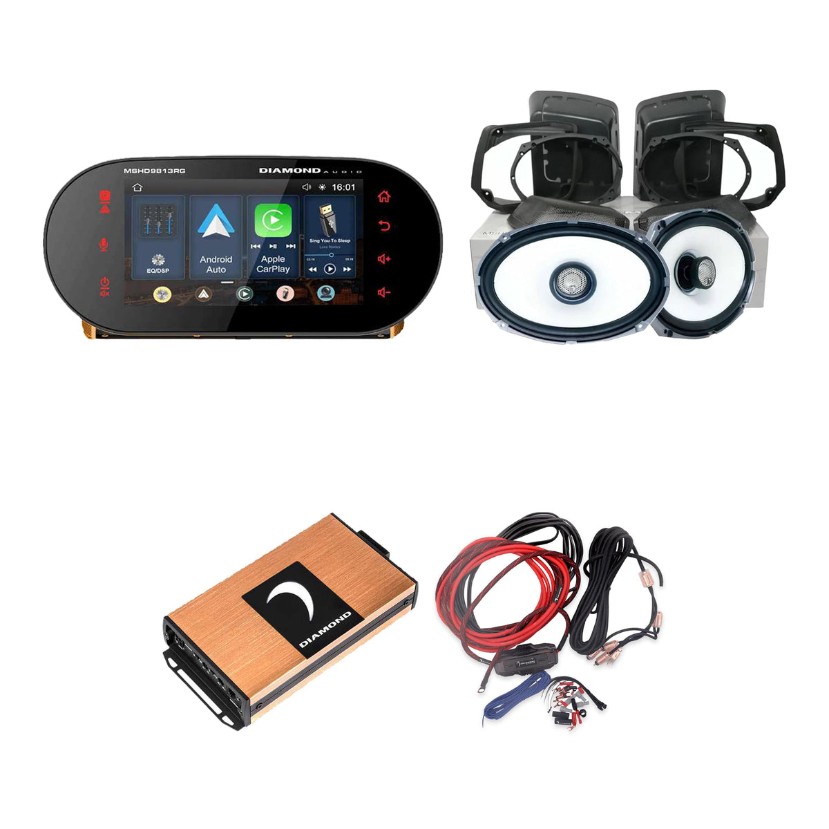 Diamond Audio MSHD9813RG 1998-13 Road Glide Radio + HXM69F2 Lid Amp Kit