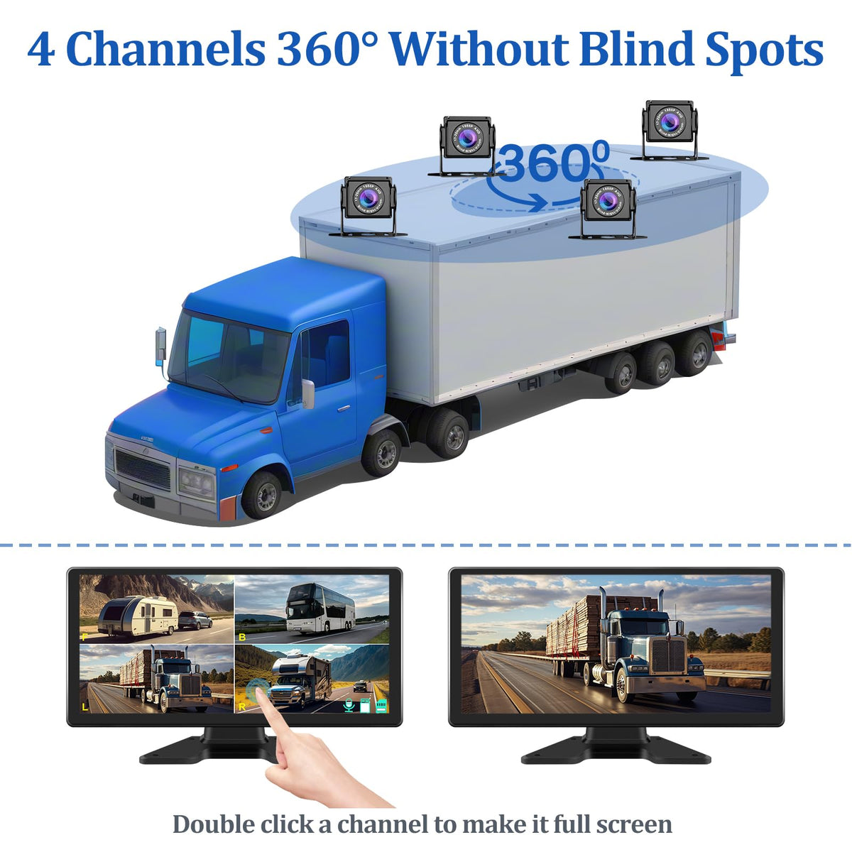 VEKOOTO Truck Camera System, 4CH Backup Camera with 10.36'' Touch Screen, Waterproof 4 AHD Rear Side View Camera, for Truck/Semi-Trailer/Camper/RV/Bus