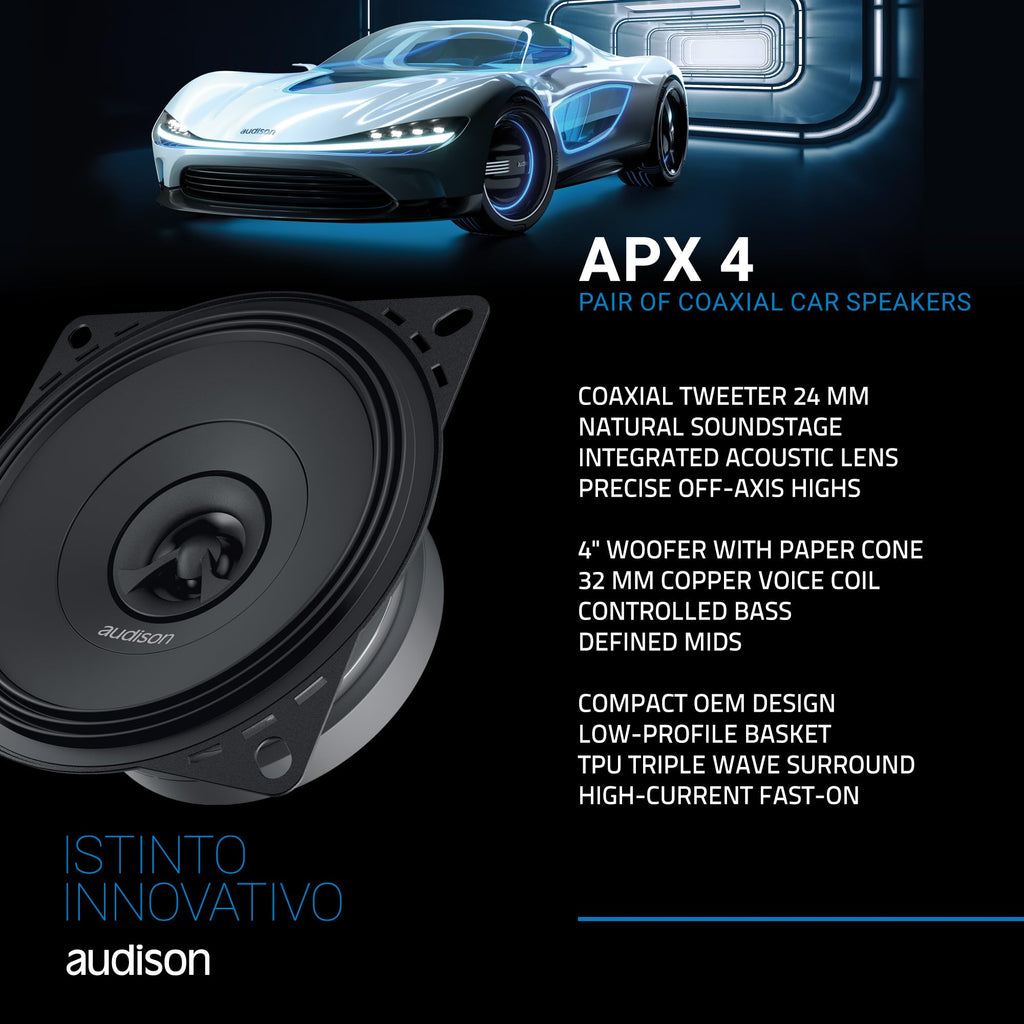 Audison APX 4 Prima Series 4" (100mm) 2-Way Coaxial Speakers (Pair)