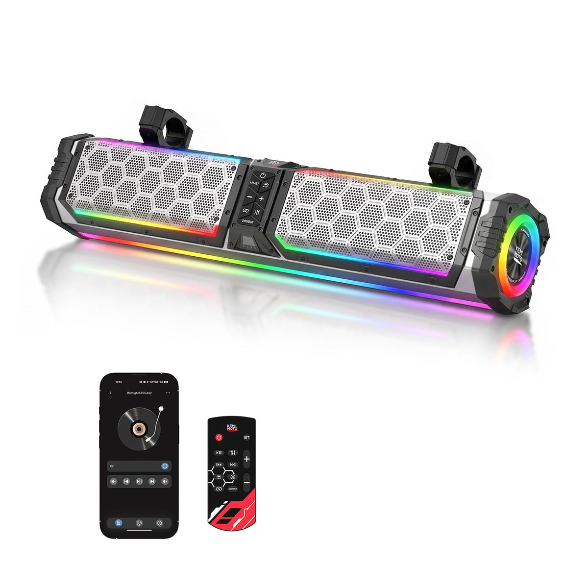 KEMIMOTO Midnight S70 Gen2 28-inch 8 Speaker UTV Sound Bar Metal