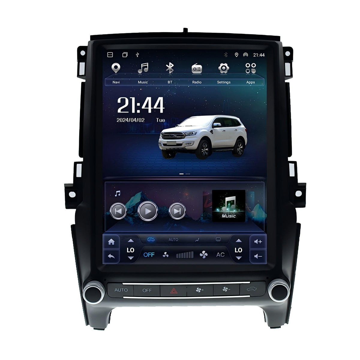 12.1 Inch Vertical Touch Screen Car Radio, 2+32GB GPS Navigation Multimedia Player Replacement for Ford Everest Ranger 2015-2021 (Auto AC Models) Upgrade Tesla Style Head Unit