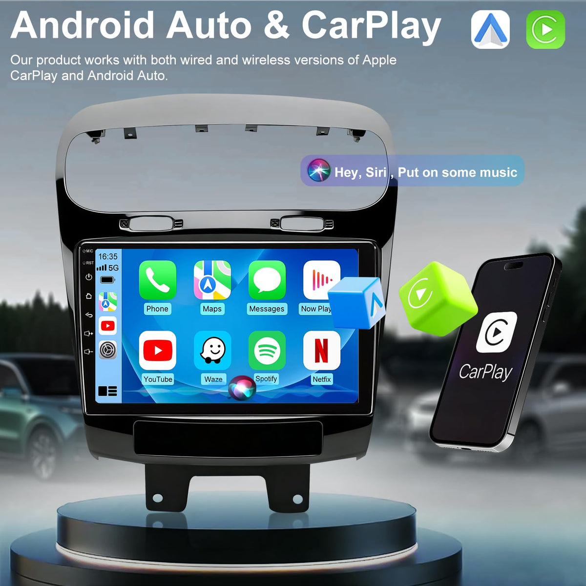 4+64G Car Radio Upgrade for Dodge Journey 2011 2012 2013 2014 2015 2016 2017 2018 2019 2020, 9 Inch Touch Screen Headunit Replacement Stereo, Wireless Carplay Android Auto 5GWiFi GPS BT FM SWC Camera