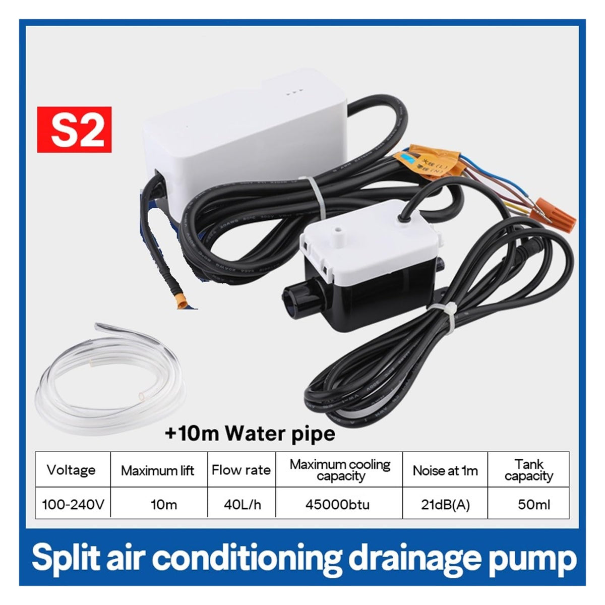 Drainage Pump Split Type S1S2 Air Conditioner Condensate Lift Pump Fully Automatic Drain Lift 10 Meters(Pump S2 10m pipe)