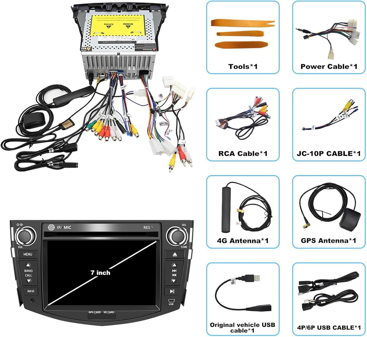 Car Radio for Toyota RAV4 2006-2012 7" QLED IPS CarPlay Android Auto Stereo DVD Player GPS Navigation with Bluetooth SWC 4G/WiFi FM/AM RDS (Octa-core CPU, 6GB RAM+128GB ROM)