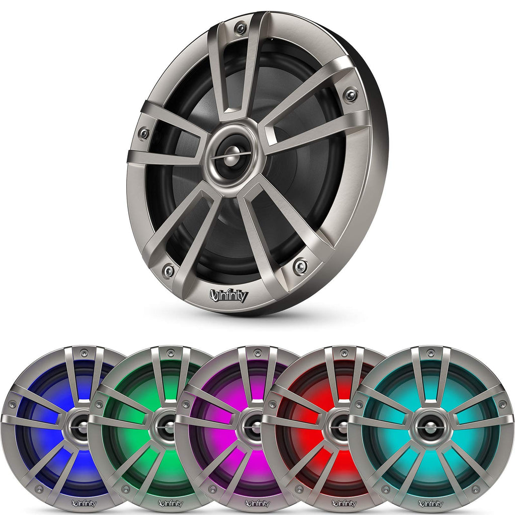 4X Infinity Reference 6.5" Coaxial Waterproof Marine Boat LED Speakers - Titanium, with Enrock 16-G 50 Ft Tinned Wire