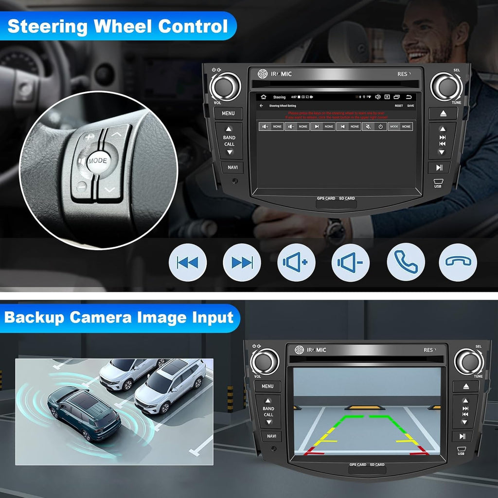 Car Radio for Toyota RAV4 2006-2012 7" QLED IPS CarPlay Android Auto Stereo DVD Player GPS Navigation with Bluetooth SWC 4G/WiFi FM/AM RDS (Octa-core CPU, 6GB RAM+128GB ROM)