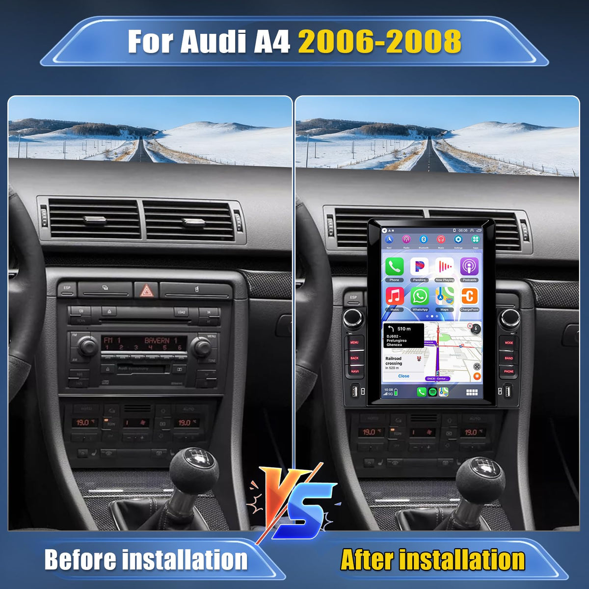 5GWIFI 10 Inch Touchscreen Car Stereo for Audi A4 2006-2008, 4G+64G