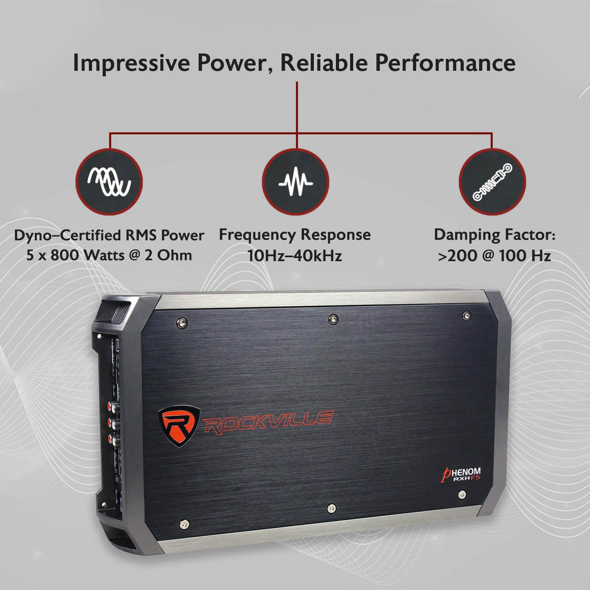 Rockville RXH-F5 5-Channel Hybrid Car Audio Amplifier 3200W Peak / 800W RMS