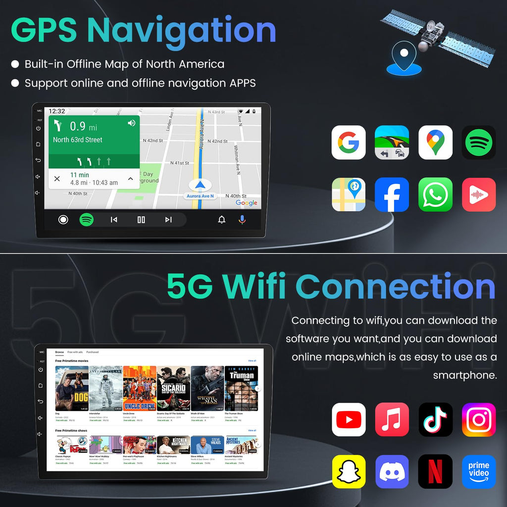 Upgrade 8 Core 4G+64G Car Radio Stereo for Honda CRV 2007-2011:9" 1280 * 800 HD Touch Screen Head Unit, Wireless Carplay Android Auto 5G WiFi Bluetooth AM FM GPS Backup Camera SWC