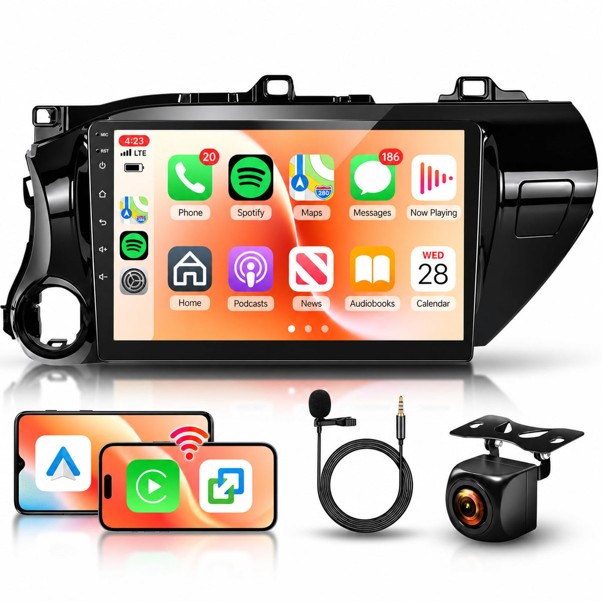 8 Core 6G 128G for Toyota Hilux 2015-2020 Radio Android 10 Inch Touchscreen Wireless Carplay Android Auto, Car Stereo Upgrade Bluetooth DSP GPS Navigation WiFi FM/RDS Backup Camera
