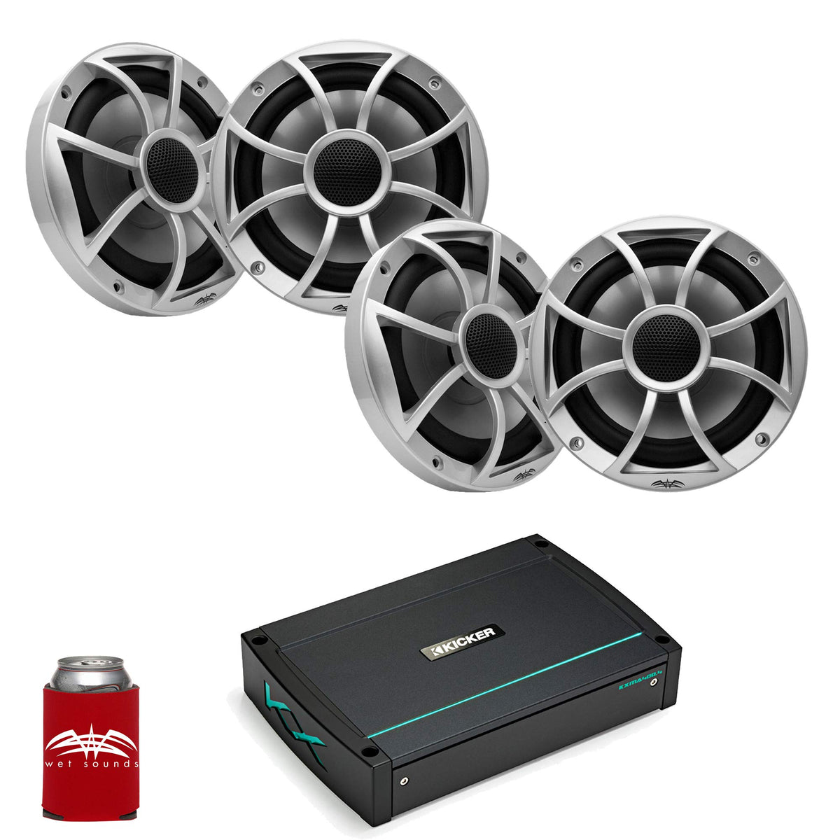 Wet Sounds - Two Pairs of Recon 6-S Sliver 6.5" Speakers and A Kicker KXMA400.4 Marine Amplifier