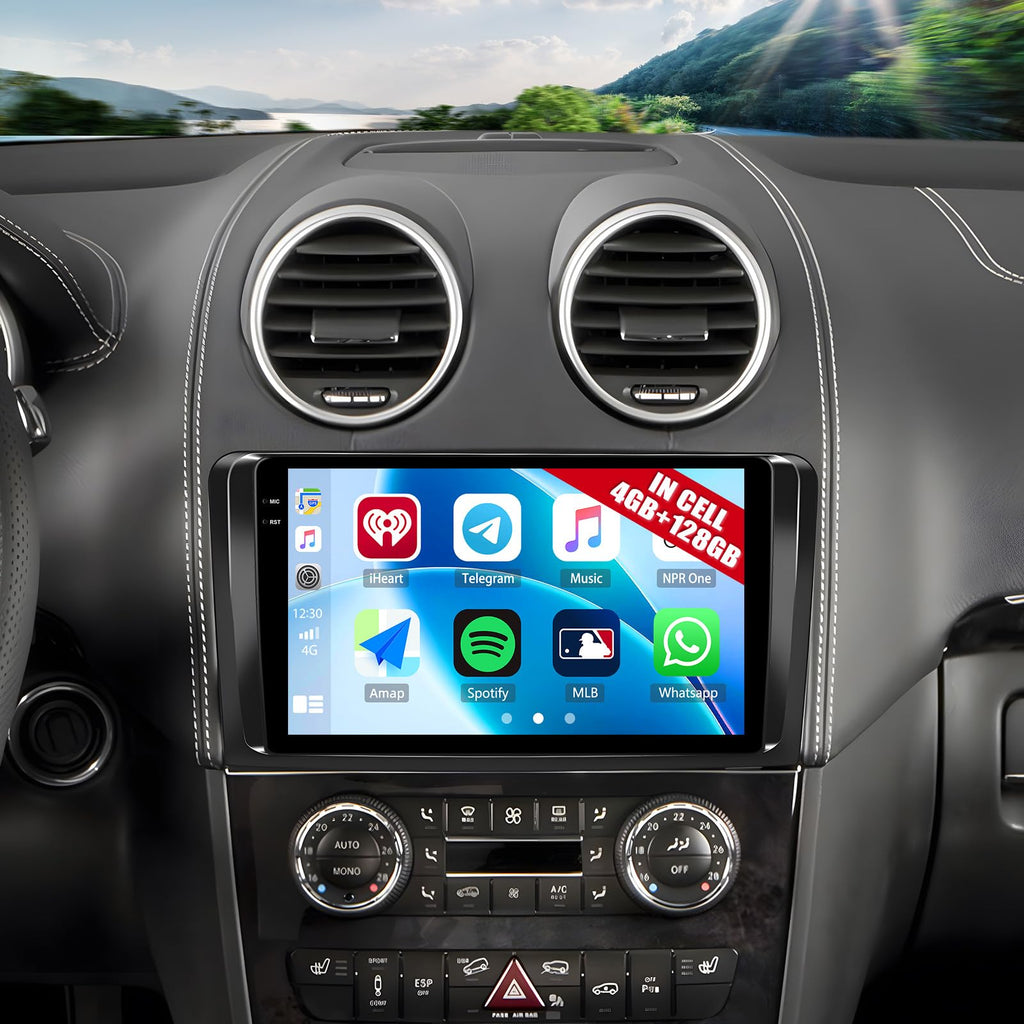 4G+128G Car Radio Stereo for Mercedes Benz ML GL Class W164 X164 ML350 GL450 2005-2011, Wireless CarPlay Android Auto 9” in-Cell 1280*720 Touch Screen Head Unit with GPS WIFI Bluetooth Backup Camera