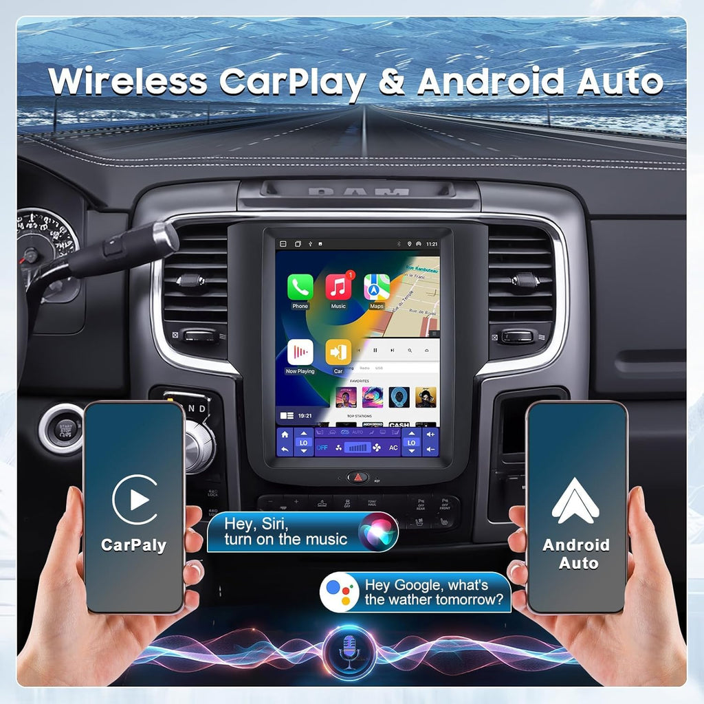 10.4" Car Radio Upgrade Dash Kit for Dodge Ram 2013-2018 1500 2500 3500,Android 13 8Core 4+64GB Wireless CarPlay Android Auto WiFi/Bluetooth5.0/GPS/DSP/SWC/1080P Rear Camera【for A/C 4-Speed Fan】