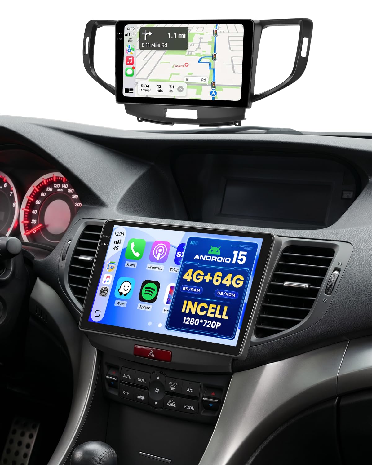 [Roinvou] 4+64G 9" Android15 Car Radio for Acura TSX/Honda Accord 2008-2012