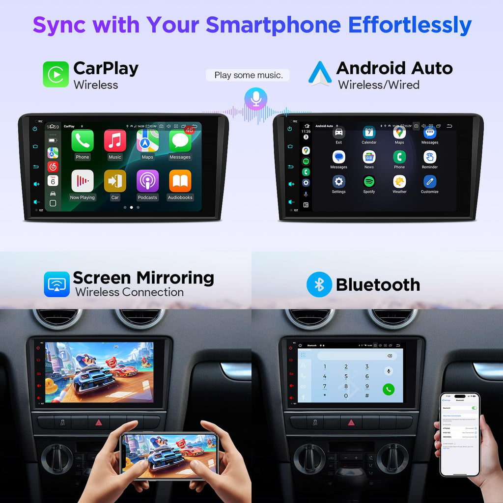 XTRONS Car Stereo for Audi A3 S3 RS3, Android 14 Qualcomm Octa Core 8GB+256GB Car Radio, 8 Inch IPS Touch Screen GPS Navigation for Car Bluetooth Head Unit Built-in DSP CarPlay Android Auto