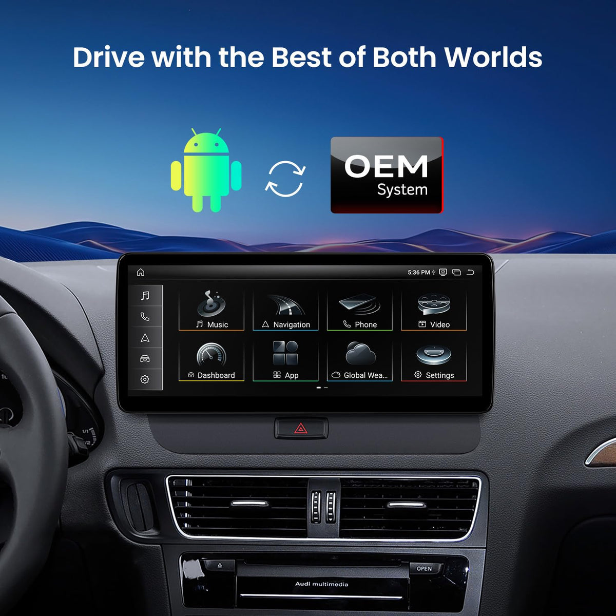XTRONS 12.3 Inch Android 13 Car Stereo for Audi Q5 (2009-2017) Multimedia Radio, IPS Touch Screen 4+64GB Global 4G Car LTE Car Radio GPS Navigation Support Wireless Car Play Android Auto