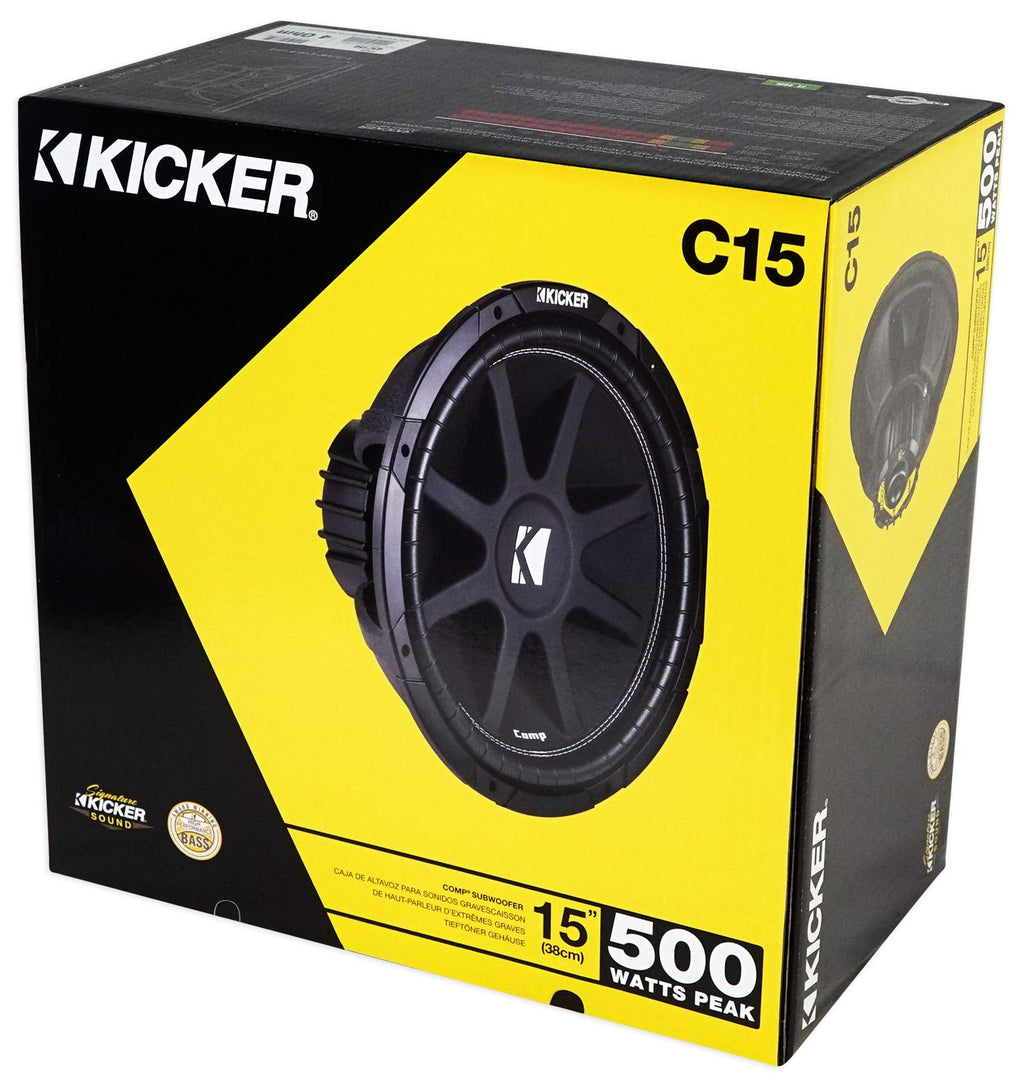 Kicker 43C154 Comp 15" 500 Watt Car Audio Subwoofer+Sealed Sub Box Enclosure