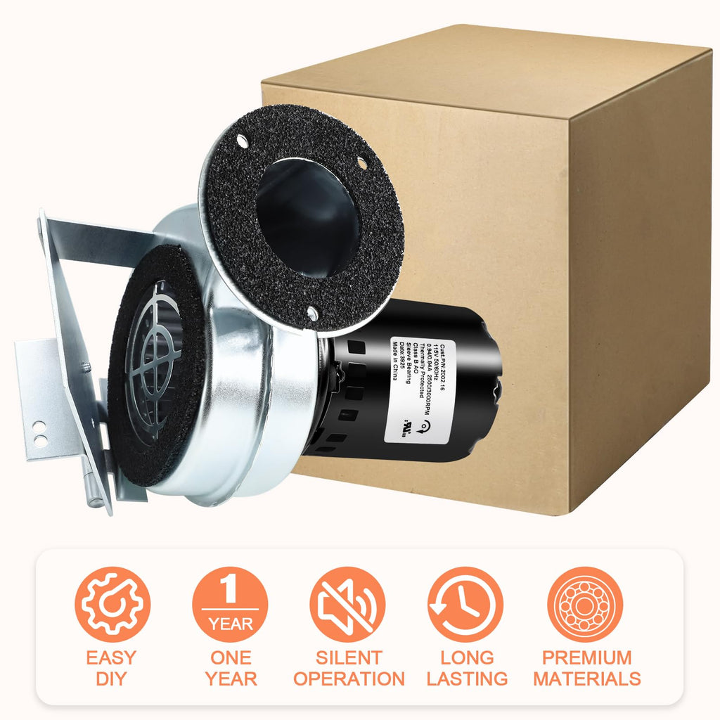 2002.16 Damper Blower Motor for Hardy H2, H3, C2, C3, H6, Hardy 120 Draft Fan, Replacement 2002.16 Hardy Wood Furnace Blower Motor with Flap, 120,000 BTU, 100 CFM.