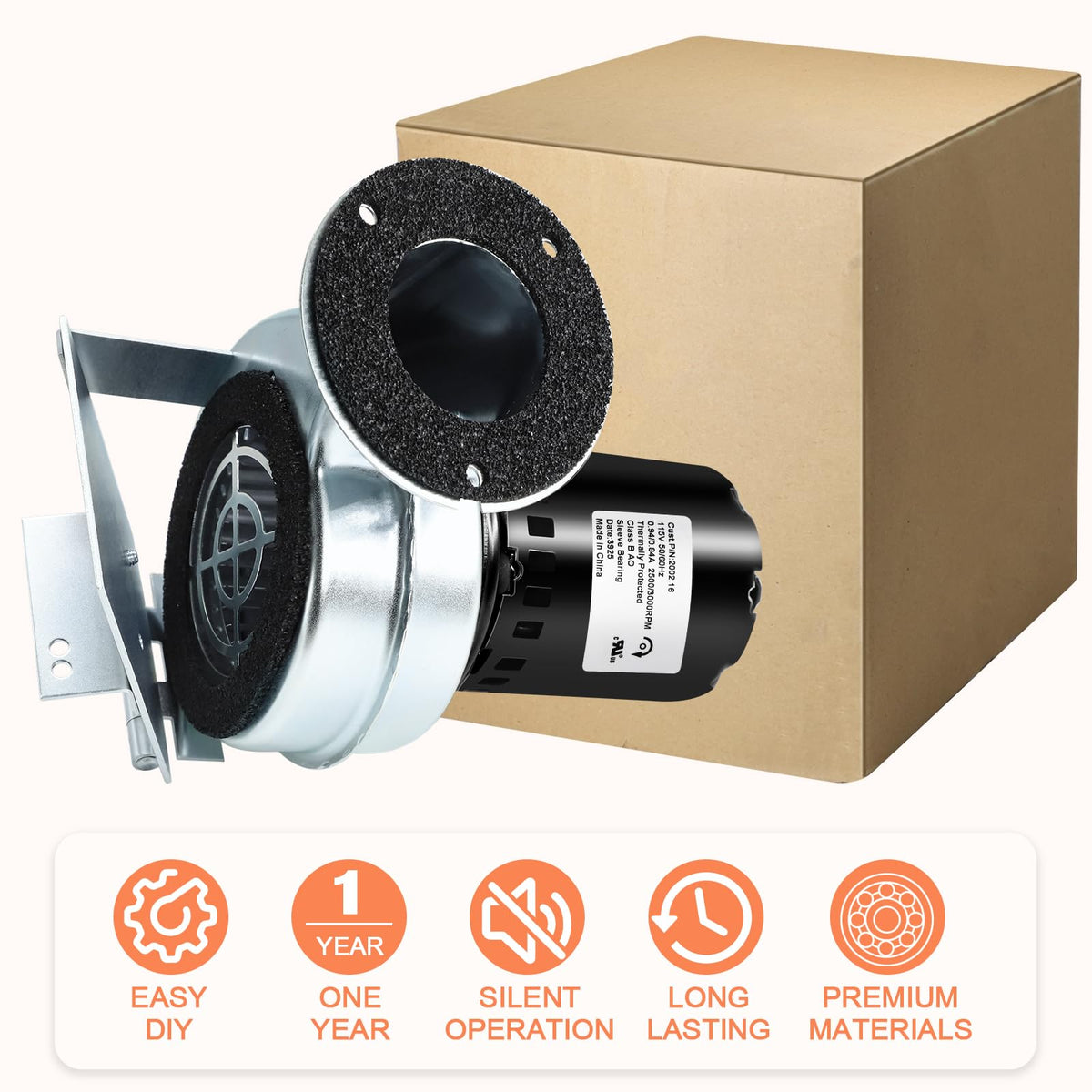 2002.16 Damper Blower Motor for Hardy H2, H3, C2, C3, H6, Hardy 120 Draft Fan, Replacement 2002.16 Hardy Wood Furnace Blower Motor with Flap, 120,000 BTU, 100 CFM.
