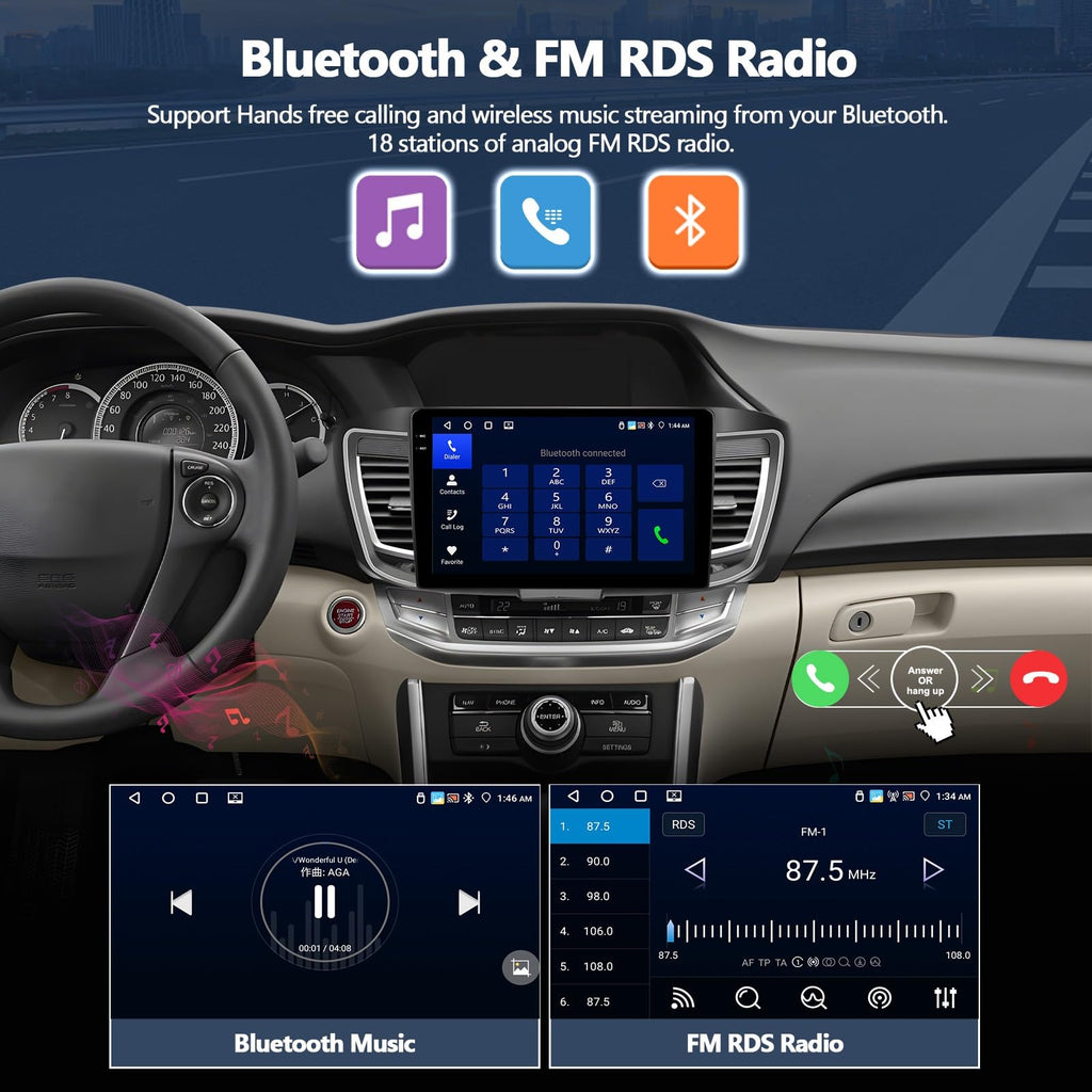 4G+64G Car Radio for Honda Accord 9th 2013 2014 2015 EX-L (with Knob) with Wireless CarPlay Android Auto Android 15 Car Stereo with 10" 1280 * 720 Touchscreen, Bluetooth 5.0, 32EQ, GPS, Backup Camera