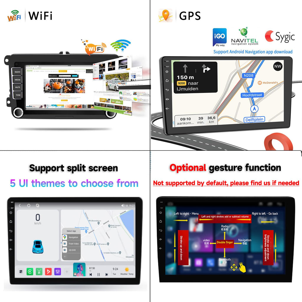 8CORE 4+64GB Android 14 Car Radio Stereo for Volkswagen VW Passat 2012-2019 - 9" IPS Touch Screen, Upgrade Dash Kit with CarPlay & Android Auto, GPS Navigation, Bluetooth 5.0, WiFi, SWC, 5G,