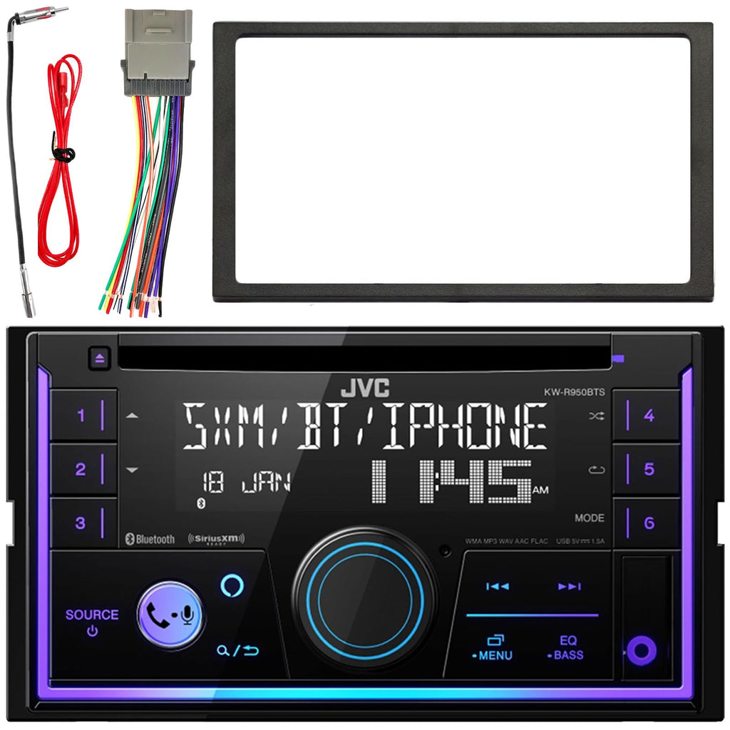 JVC KW-R950BTS Double-DIN Bluetooth USB/AUX CD Player AM/FM Radio Stereo Receiver, Double DIN Installation Dash Kit, Antenna Adapter, Wiring Harness (Bundle Fits Select 2000-2008 GM Car Vehicles)