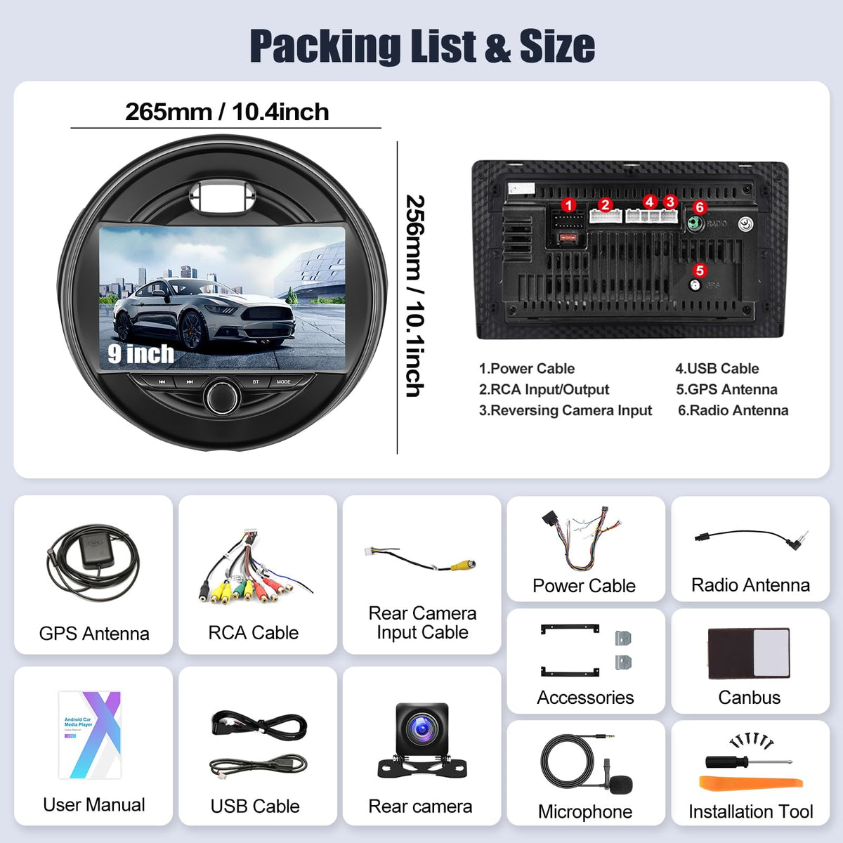 SIXWIN Android Car Play Screen for BWM Mini Cooper F55 2014-2019 9 Inch Touch Screen with CarPlay Android Auto Mirror Link Bluetooth FM 28UI Backup Camera GPS WiFi FM SWC MIC 2G+64G