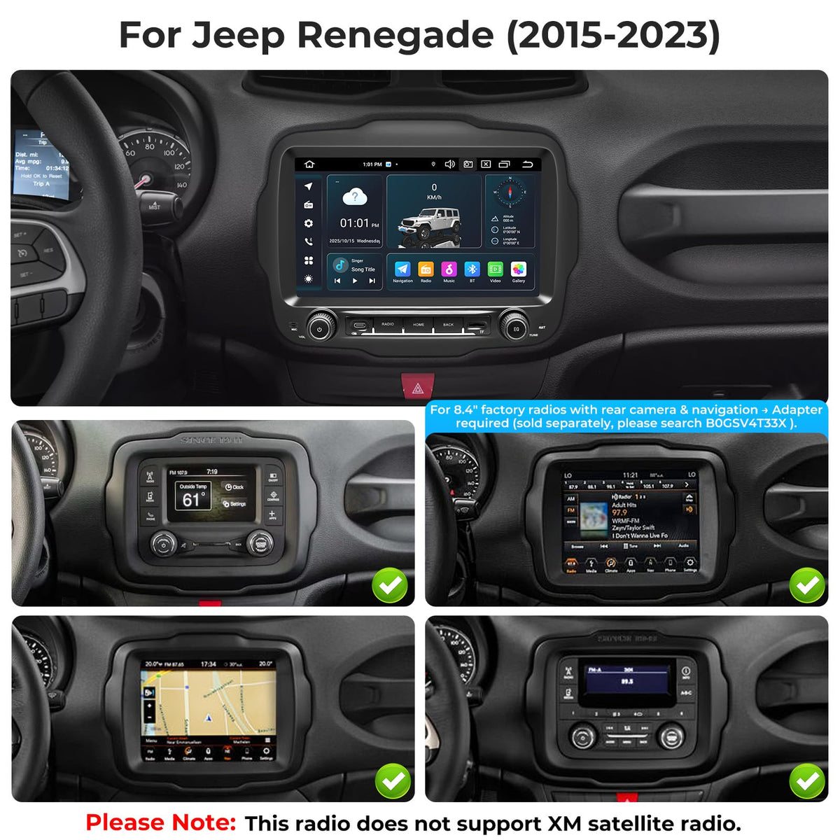 SWTNVIN Car Radio Stereo for Jeep Renegade 2015-2023, 8-core 8GB+128G