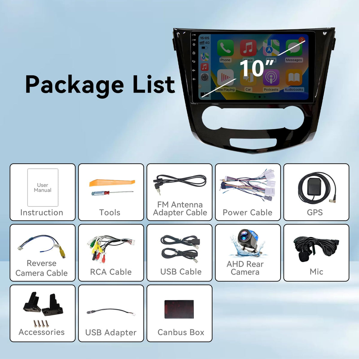 Android 14 Car Stereo Radio Compatible with Nissan Rogue 2014 2015 2016 2017 2018 Manual AC Wireless CarPlay & Android Auto AHD Backup Camera Upgrade 10.1" Touch Screen GPS SWC WiFi Bluetooth 2+64G
