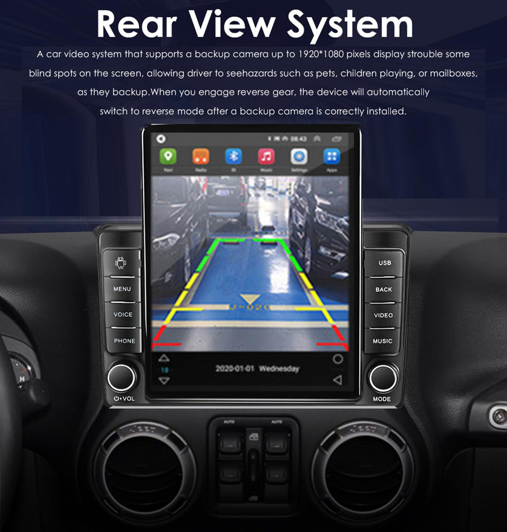 Android 15 Radio for Jeep Wrangler JK Rubicon 2007-2018 Stereo Upgrade Tesla Style 4GB+64GB Head Unit 9.7 Inch Touchscreen Multimedia Player GPS Navigation FM BT Receiver with Carplay Android Auto