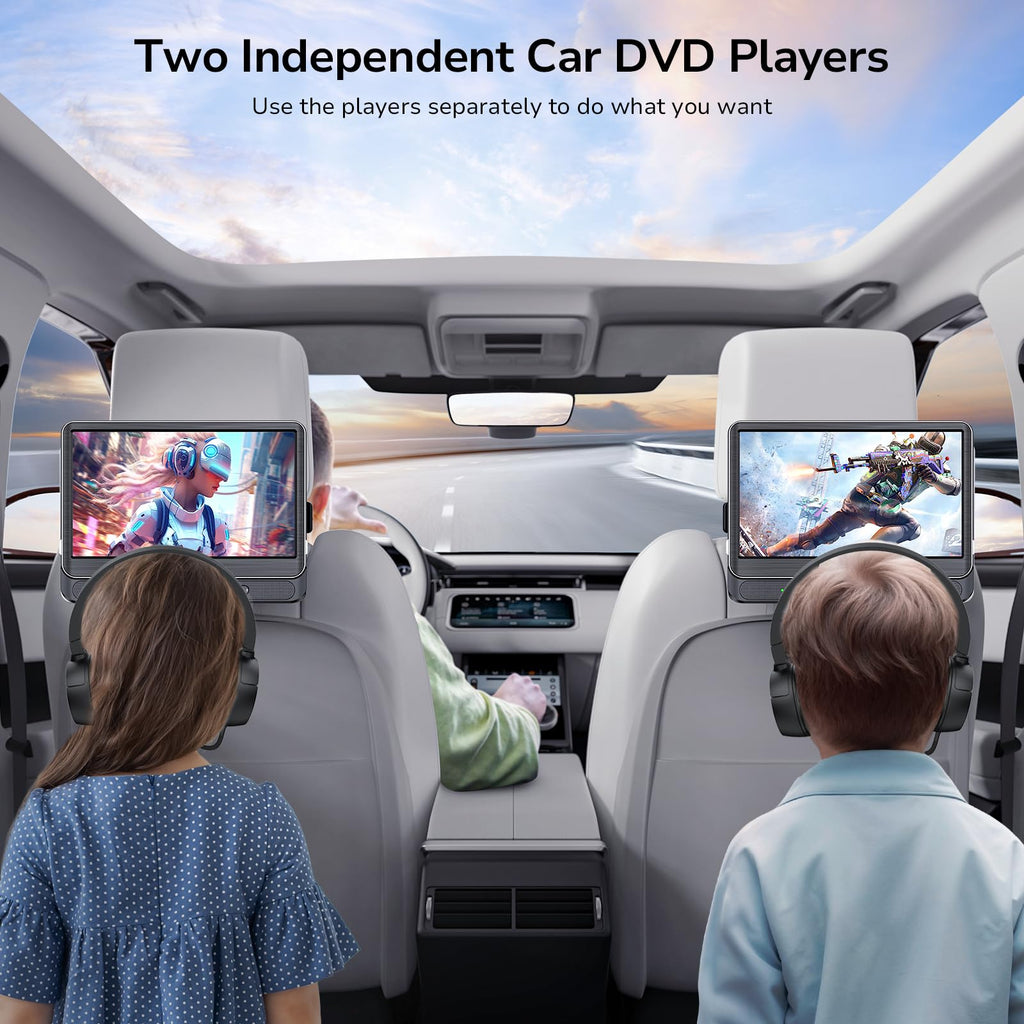12" Dual Car DVD Players with 2 Headphones, HDMI in Put, 5 Hour Battery,MP4