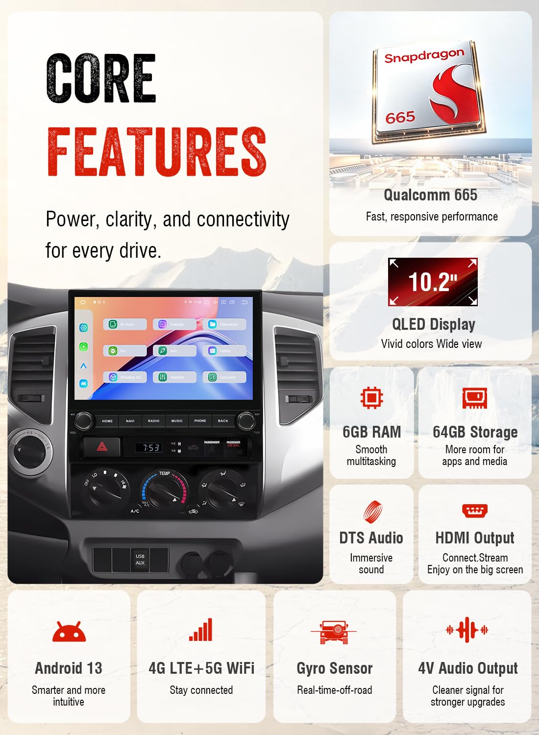 Dasaita 10.2" QLED Car Stereo for Toyota Tacoma 2005-2015