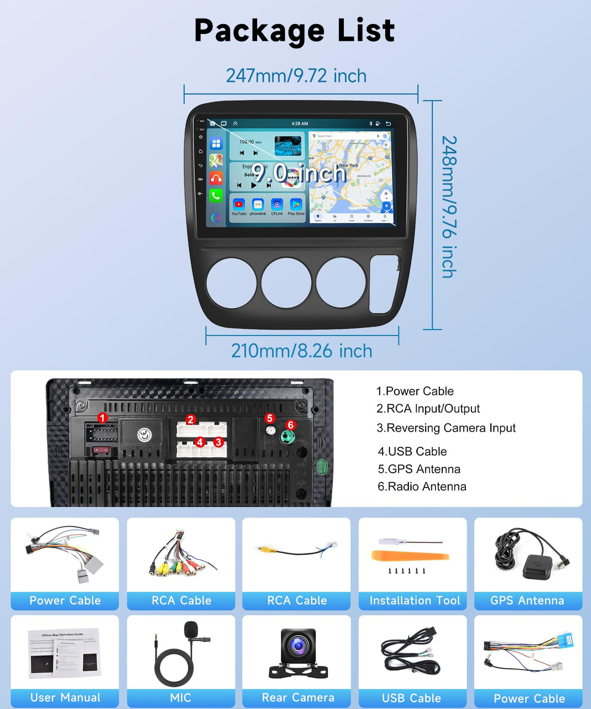 8Core 6+128G Car Radio for Honda CRV 1997-2001 Manual A/C Wireless CarPlay